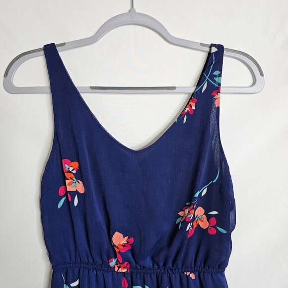 OLD NAVY Floral Dress NAVY BLUE size S Lined Elastic Waist Feminine Colorful - Picture 3 of 6